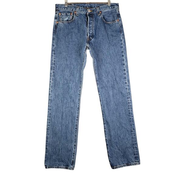 Levis 501 Jeans Mens 34x35 Blue Denim Button Fly Straight Medium Wash XX - Picture 2 of 15